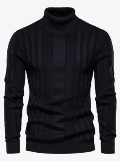 Cardigan Homme Pull Tricot Col Haut Hiver Café Marron Jaune