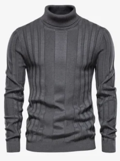 Cardigan Homme Pull Tricot Col Haut Hiver Café Marron Jaune