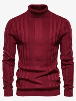 Cardigan Homme Pull Tricot Col Haut Hiver Café Marron Jaune