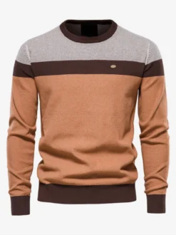 Cardigan Homme Pull Tricot Col Rond Automne Hiver Orange Gris Foncé