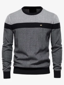 Cardigan Homme Pull Tricot Col Rond Automne Hiver Orange Gris Foncé