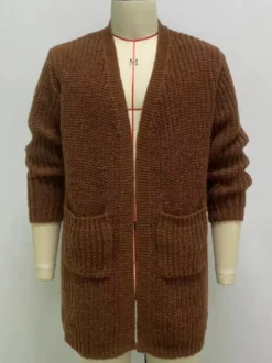 Cardigan Long Pour Hommes Pulls Décontracté Manches Longues Noir Café Marron