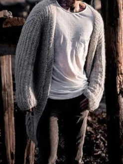 Cardigan Long Pour Hommes Pulls Décontracté Manches Longues Noir Café Marron