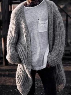 Cardigan Long Pour Hommes Pulls Décontracté Manches Longues Noir Café Marron