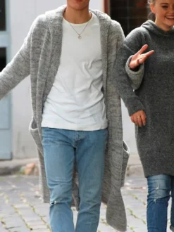 Cardigan Longue Pour Homme Pulls Chic Manches Longues Gris Confortable