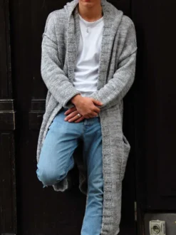 Cardigan Longue Pour Homme Pulls Chic Manches Longues Gris Confortable