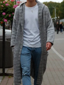 Cardigan Longue Pour Homme Pulls Chic Manches Longues Gris Confortable