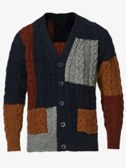 Cardigan Pour Homme Pulls Chic Manches Longues Poches Bleu Marine Foncé