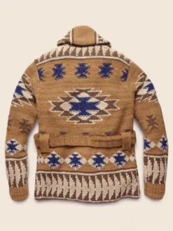 Cardigan Pour Homme Pulls Chic Géométrique Manches Longues Marron Café Ceinture