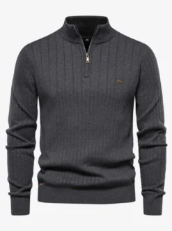 Cardigan Pour Hommes Pull En Tricot Col Polo Automne Marine Foncé Abricot