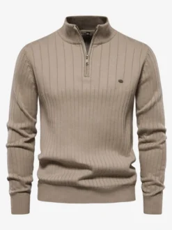 Cardigan Pour Hommes Pull En Tricot Col Polo Automne Marine Foncé Abricot
