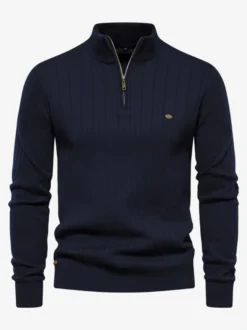 Cardigan Pour Hommes Pull En Tricot Col Polo Automne Marine Foncé Abricot