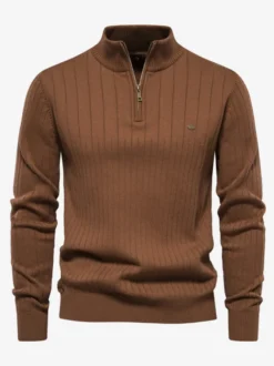 Cardigan Pour Hommes Pull En Tricot Col Polo Automne Marine Foncé Abricot