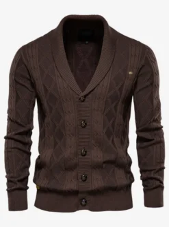 Cardigan Pour Hommes Pulls Confortables Manches Longues Café Marron Kaki Veste