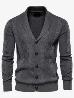 Cardigan Pour Hommes Pulls Confortables Manches Longues Café Marron Kaki Veste