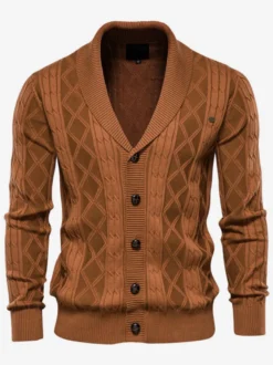 Cardigan Pour Hommes Pulls Confortables Manches Longues Café Marron Kaki Veste