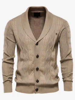 Cardigan Pour Hommes Pulls Confortables Manches Longues Café Marron Kaki Veste