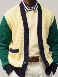 Cardigan Pour Hommes Pulls Manches Longues Jaune Vert