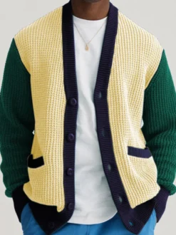 Cardigan Pour Hommes Pulls Manches Longues Jaune Vert
