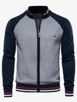 Cardigan Pour Hommes Pulls Rayures Confortables Manches Longues Marine Foncé Veste