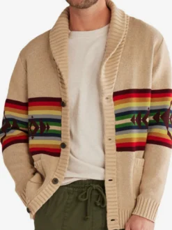 Cardigan pour hommes Pulls Simple Géométrique Manches Longues Kaki