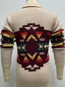 Cardigan pour hommes Pulls Simple Géométrique Manches Longues Kaki