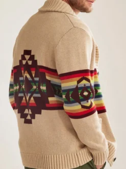 Cardigan pour hommes Pulls Simple Géométrique Manches Longues Kaki