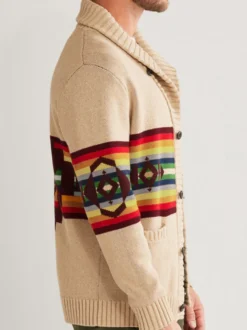 Cardigan pour hommes Pulls Simple Géométrique Manches Longues Kaki