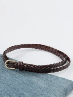 Ceinture élégante en cuir avec boucle en métal ceintures polyvalentes de couleur unie pour femmes
