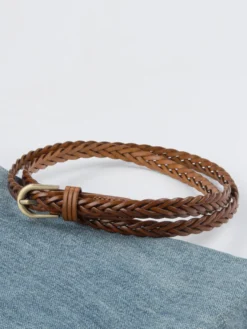 Ceinture élégante en cuir avec boucle en métal ceintures polyvalentes de couleur unie pour femmes