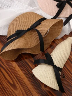Chapeau de paille à nœud papillon pour femme chapeau de plage pliable pour l'été 2026