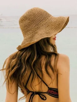 Chapeau de paille tissé d'été pour femme chapeau de plage pliable protection solaire 2026