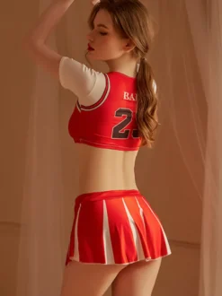 Cheer Leader Costume Jupe supérieure en polyester bicolore rouge pour femme