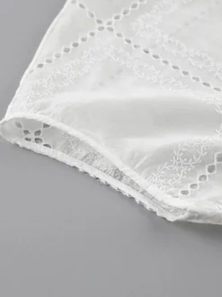 Chemise blanche à lacets pour femme col montant manches 3/4 style décontracté