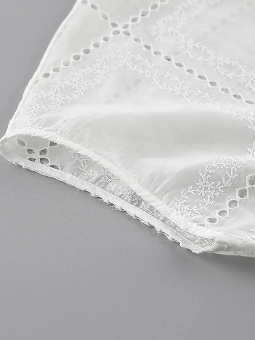 Chemise blanche à lacets pour femme col montant manches 3/4 style décontracté