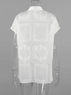 Chemise blanche à lacets pour femme col montant manches 3/4 style décontracté