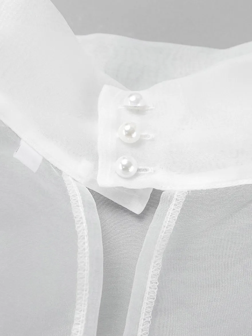 Chemise blanche pour femme col montant boutons chics manches longues
