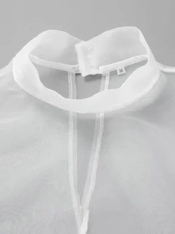Chemise blanche pour femme col montant boutons chics manches longues