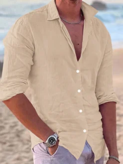 Chemise cubaine à manches longues pour hommes chemises décontractées en lin pour la plage et l'été