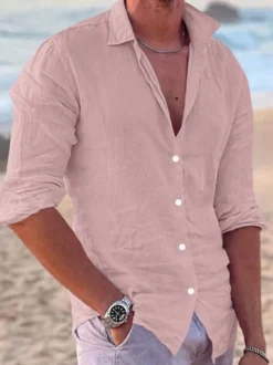 Chemise cubaine à manches longues pour hommes chemises décontractées en lin pour la plage et l'été