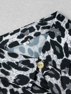 Chemise Décontractée Col Rabattu Simple Imprimé Léopard Café Marron