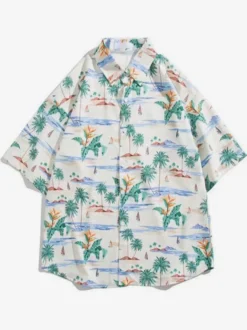 Chemise décontractée homme chic imprimé vert chemises Vacances