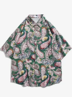 Chemise décontractée homme chic imprimé vert chemises Vacances