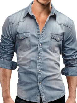 Chemise Décontractée Homme Col Rabattu Chic Bleu Ciel Clair Chemises Homme