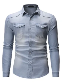Chemise Décontractée Homme Col Rabattu Chic Bleu Ciel Clair Chemises Homme