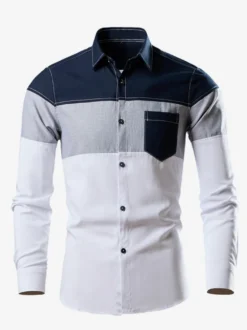 Chemise décontractée homme col rabattu asymétrique chic chemises blanches hommes