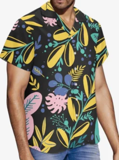 Chemise Décontractée Hommes Manches Courtes Imprimées Plantes Vacances Hawaï