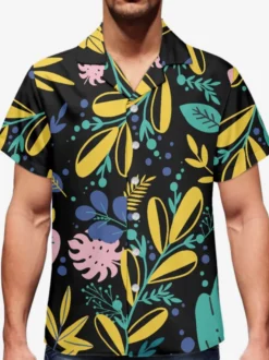 Chemise Décontractée Hommes Manches Courtes Imprimées Plantes Vacances Hawaï