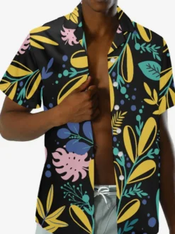Chemise Décontractée Hommes Manches Courtes Imprimées Plantes Vacances Hawaï