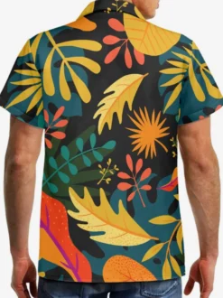 Chemise Décontractée Hommes Manches Courtes Imprimées Noires Jaunes Vacances Hawaï